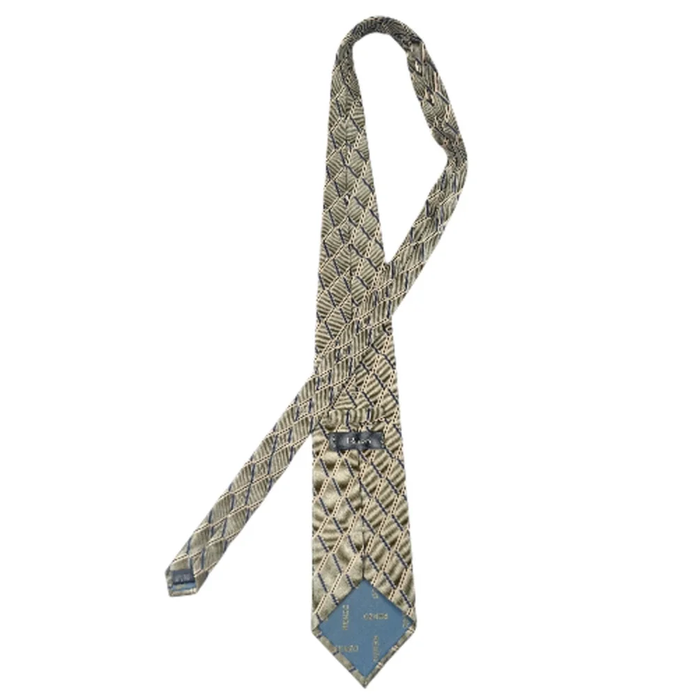 Renzo pure silk Hand‎ made geometric neck tie diamond/cube blue gold green